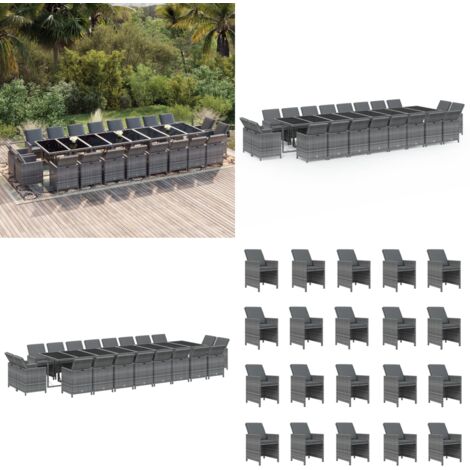 Set da Pranzo per Giardino 21pz con Cuscini Polyrattan Grigio - Sedie da giardino - Tavolo da giardino