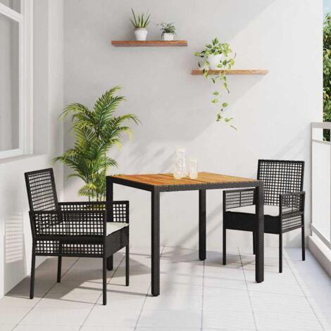 Set da Pranzo per Giardino 3 pcs Nero Poly Rattan 551070