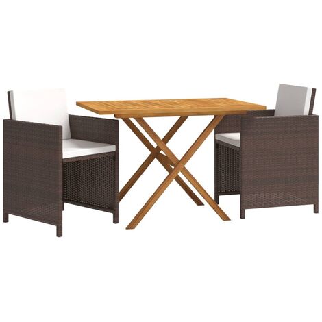 Set da Pranzo per Giardino 3 pz con Cuscini Marrone vidaXL