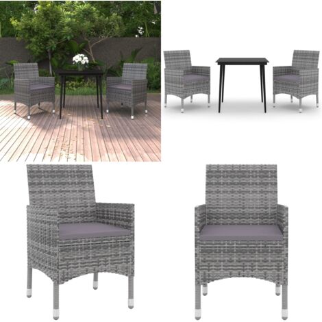 Set da Pranzo per Giardino 3 pz con Cuscini Polyrattan e Vetro - Sedie da giardino - Tavolo in vetro