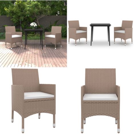 Set da Pranzo per Giardino 3 pz con Cuscini Polyrattan e Vetro - Sedie da pranzo esterno - Tavolo in vetro