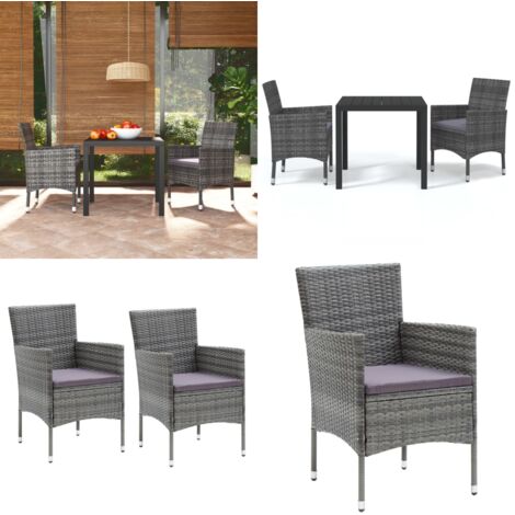 Set da Pranzo per Giardino 3 pz con Cuscini Polyrattan Grigio - Sedie da giardino - Tavolo da giardino