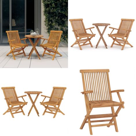 Set da Pranzo per Giardino 3 pz in Legno Massello di Teak - Sedie da giardino - Arredamento da esterno