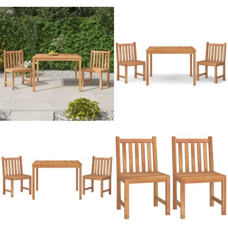 Set da Pranzo per Giardino 3 pz in Legno Massello di Teak - Tavolo da pranzo in teak - Sedie da pranzo in teak
