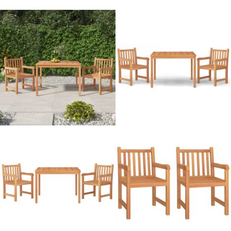 Set da Pranzo per Giardino 3 pz in Legno Massello di Teak - Tavolo da pranzo in teak - Sedie da pranzo in teak
