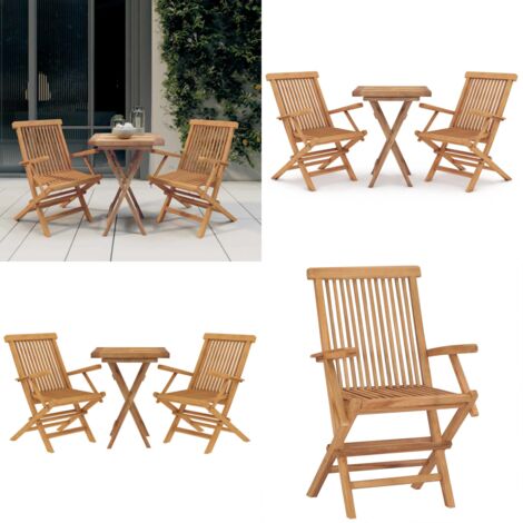 Set da Pranzo per Giardino 3 pz in Legno Massello di Teak - Tavolo in legno - Sedie in legno