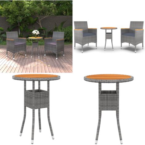 Set da Pranzo per Giardino 3 pz in Polyrattan Grigio - Tavolo da giardino - Sedie da giardino