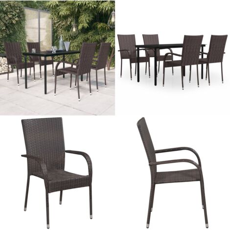 Set da Pranzo per Giardino 5 pz con Cuscini Marrone e Nero - Tavolo da pranzo esterno - Sedie da giardino
