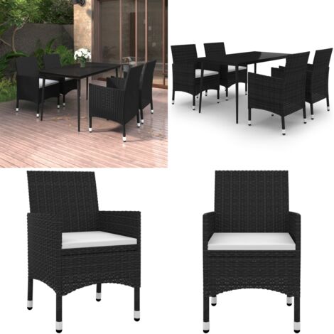 Set da Pranzo per Giardino 5 pz con Cuscini Polyrattan e Vetro - Sedie da giardino - Tavolo in vetro