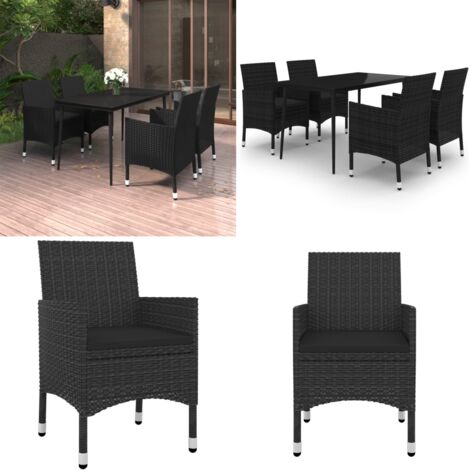 Set da Pranzo per Giardino 5 pz con Cuscini Polyrattan e Vetro - Sedie da giardino - Tavolo in vetro