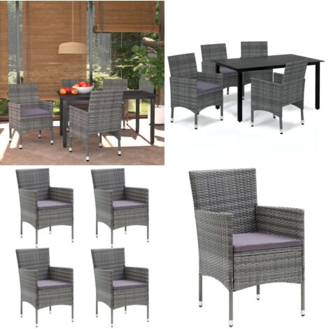 Set da Pranzo per Giardino 5 pz con Cuscini Polyrattan Grigio - Sedie da giardino - Tavolo da giardino
