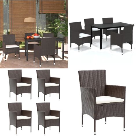 Set da Pranzo per Giardino 5 pz con Cuscini Polyrattan Marrone - Sedie da giardino - Tavolo da giardino