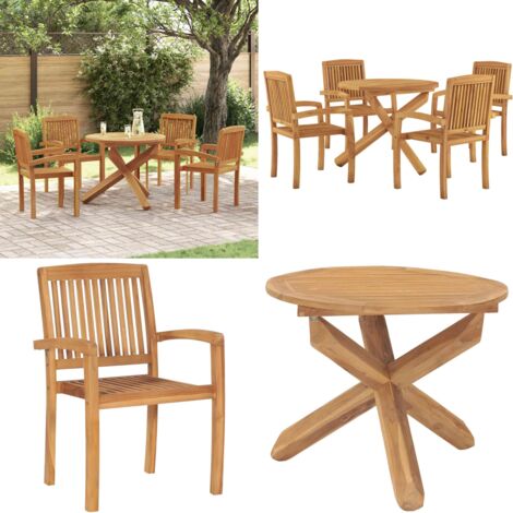 Set da Pranzo per Giardino 5 pz in Legno Massello di Teak - Tavolo da pranzo esterno - Sedie da pranzo esterno