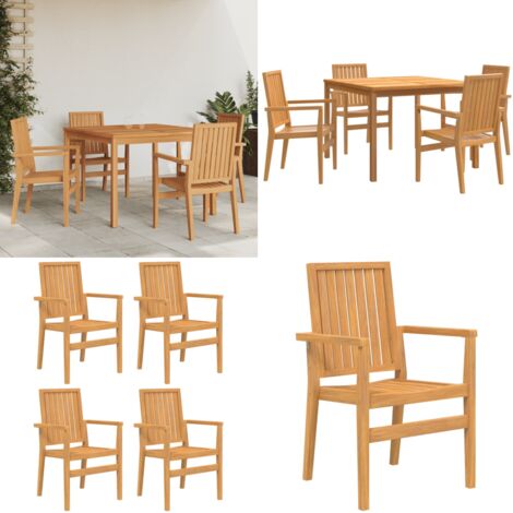 Set da Pranzo per Giardino 5 pz in Legno Massello di Teak - Tavolo da pranzo in legno - Sedie da giardino