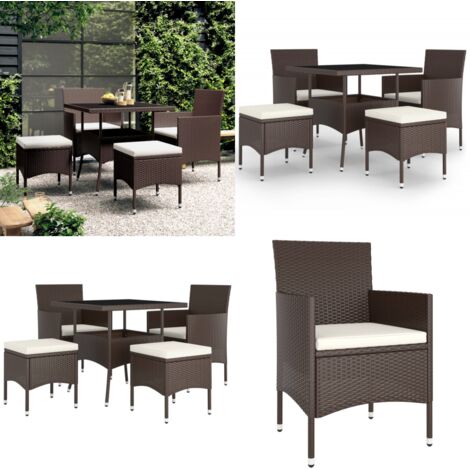 Set da Pranzo per Giardino 5 pz in Polyrattan Marrone - Tavolo da pranzo da esterno - Sedie da giardino