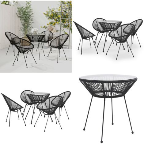 Set da Pranzo per Giardino 5 pz in Rattan PVC Nero - Tavolo da pranzo esterno - Sedie da giardino