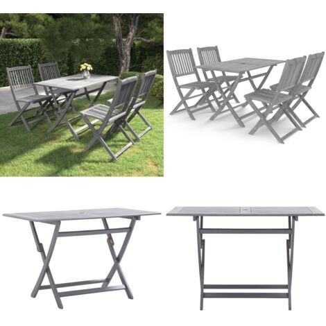 Set da Pranzo per Giardino 5 pz Legno Massello di Acacia Grigio - Tavolo da pranzo da giardino - Sedie da giardino