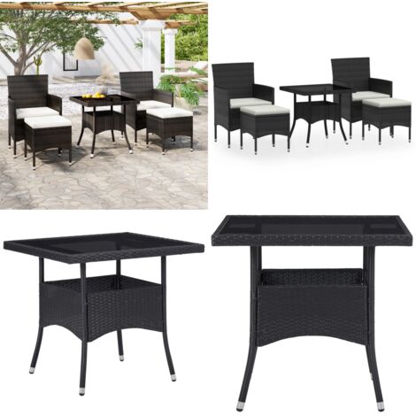 Set da Pranzo per Giardino 5 pz Polyrattan Vetro Temperato Nero - Tavolo da pranzo esterno - Sedie da giardino