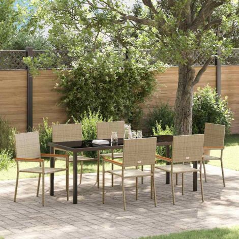 Set da Pranzo per Giardino 7 pcs Beige Poly Rattan vidaXL