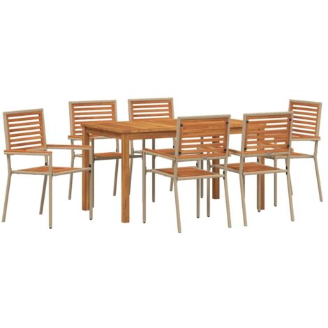 Set da Pranzo per Giardino 7 pcs Beige Poly Rattan vidaXL