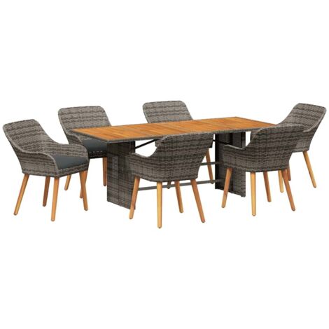 Set da Pranzo per Giardino 7 pcs Grigio e marrone polyrattan vidaXL