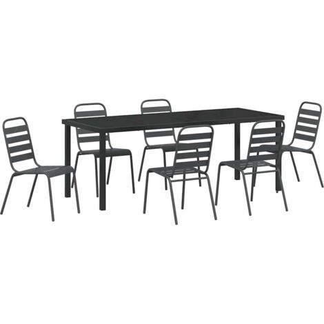 Set da Pranzo per Giardino 7 pcs Grigio scuro Acciaio vidaXL