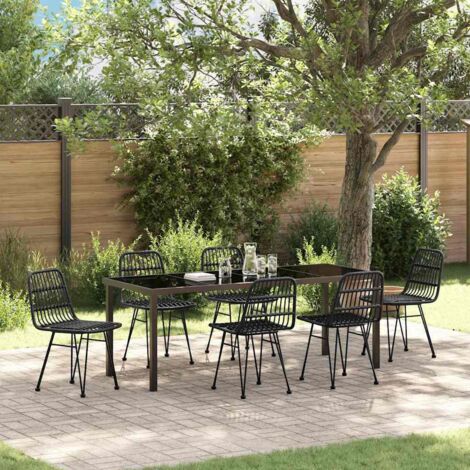 Set da Pranzo per Giardino 7 pcs Nero Poly Rattan vidaXL