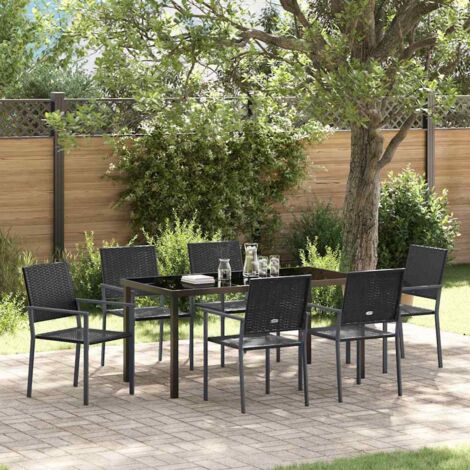 Set da Pranzo per Giardino 7 pcs Nero Rattan in PE vidaXL