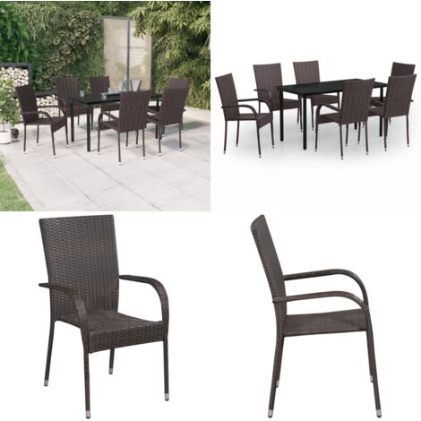 Set da Pranzo per Giardino 7 pz con Cuscini Marrone e Nero - Tavolo da pranzo esterno - Sedie da giardino