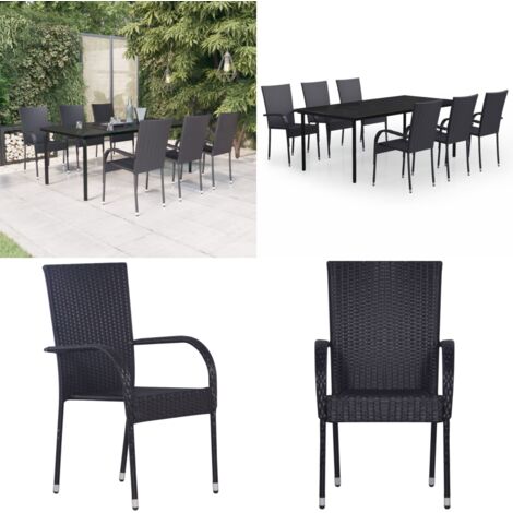 Set da Pranzo per Giardino 7 pz con Cuscini Neri - Tavolo da giardino - Sedie da giardino