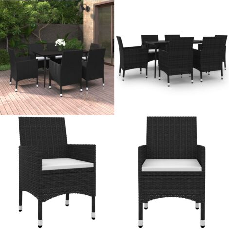 Set da Pranzo per Giardino 7 pz con Cuscini Polyrattan e Vetro - Sedie da giardino - Tavolo da giardino