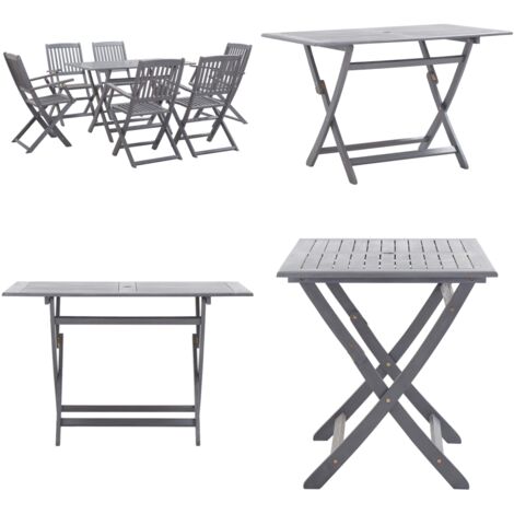 Set da Pranzo per Giardino 7 pz Legno Massello di Acacia Grigio - Tavolo da pranzo da giardino - Sedie da pranzo da giardino