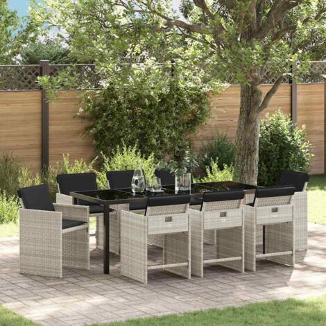 Set da Pranzo per Giardino 9 pcs Grigio chiaro Poly Rattan vidaXL