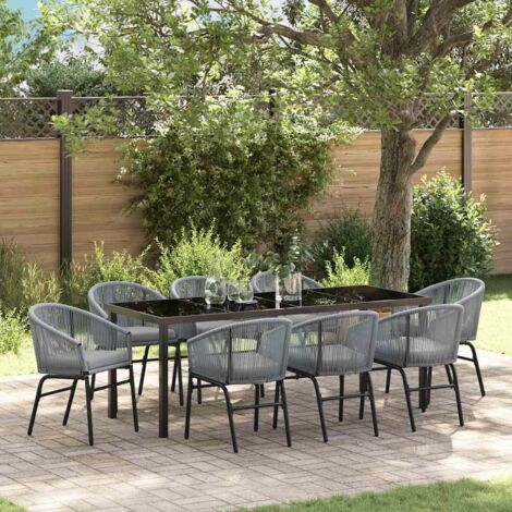 Set da Pranzo per Giardino 9 pcs Grigio Poly Rattan vidaXL