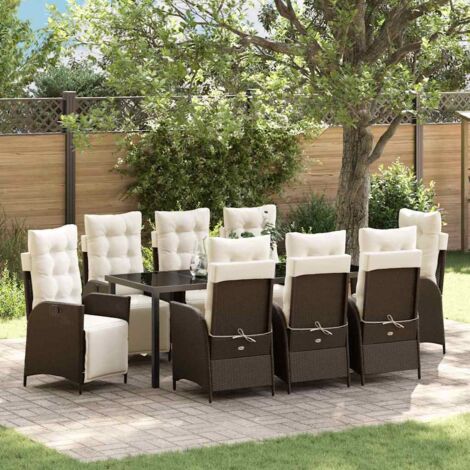 Set da Pranzo per Giardino 9 pcs Marrone Poly Rattan vidaXL