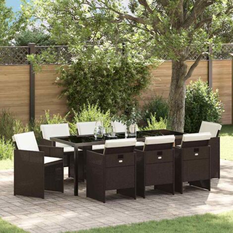 Set da Pranzo per Giardino 9 pcs Marrone Poly Rattan vidaXL