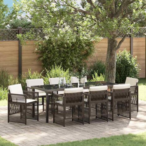 Set da Pranzo per Giardino 9 pcs Marrone Poly Rattan vidaXL