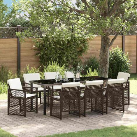 Set da Pranzo per Giardino 9 pcs Marrone polyrattan vidaXL