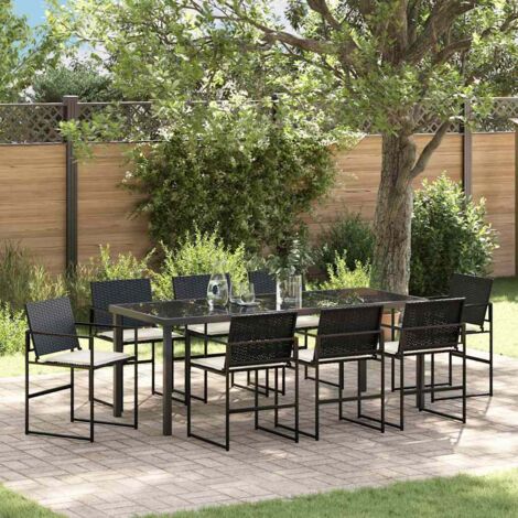 Set da Pranzo per Giardino 9 pcs Nero Poly Rattan vidaXL