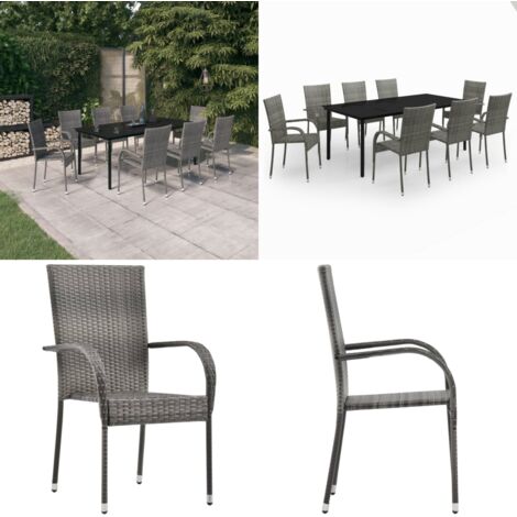 Set da Pranzo per Giardino 9 pz con Cuscini Grigio e Nero - Tavolo da pranzo esterno - Sedie da giardino