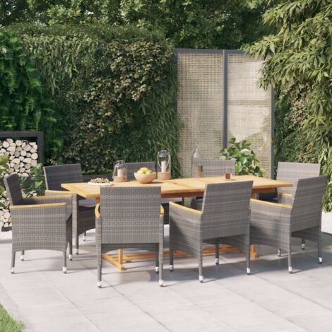 Set da Pranzo per Giardino 9 pz con Cuscini Grigio vidaXL