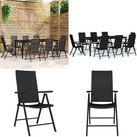 Set da Pranzo per Giardino 9 pz con Cuscini Nero - Tavolo da giardino - Sedie da giardino
