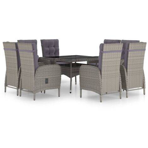 Set da Pranzo per Giardino 9 pz in Polyrattan e Vetro Grigio vidaXL