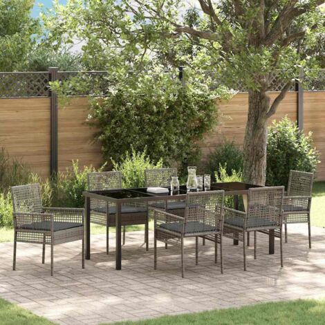 Set da Pranzo per Giardino con cuscino 7 pcs Grigio polyrattan vidaXL
