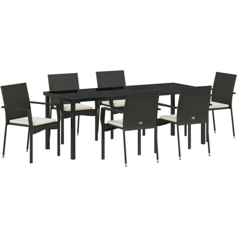 Set da Pranzo per Giardino con cuscino 7 pcs Nero Poly Rattan vidaXL