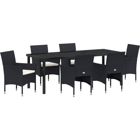 Set da Pranzo per Giardino con cuscino 7 pcs Nero polyrattan vidaXL