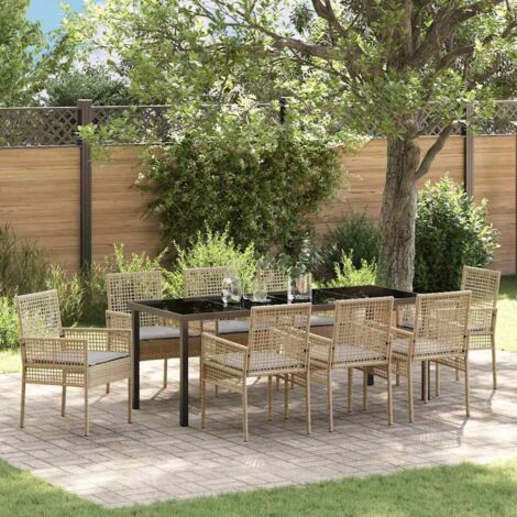 Set da Pranzo per Giardino con cuscino 9 pcs Beige Poly Rattan vidaXL