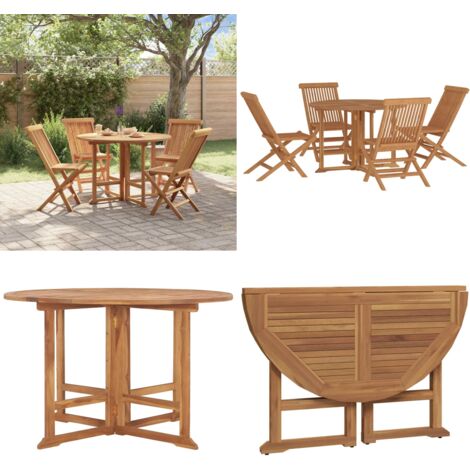 Set da Pranzo Pieghevole per Esterni 5pz Legno Massello di Teak - Tavolo pieghevole - Sedie pieghevoli