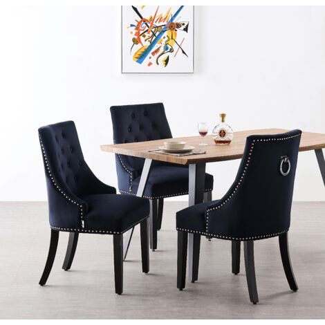 Set da pranzo Rocco LUX Windsor - Tavolo da pranzo in legno di quercia e set di 4 sedie da pranzo in velluto nero - Sala da pranzo Cucina