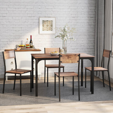 Set da pranzo set tavolo da pranzo con 4 sedie, (5 pezzi), per balcone, sala da pranzo e soggiorno, marrone vintage